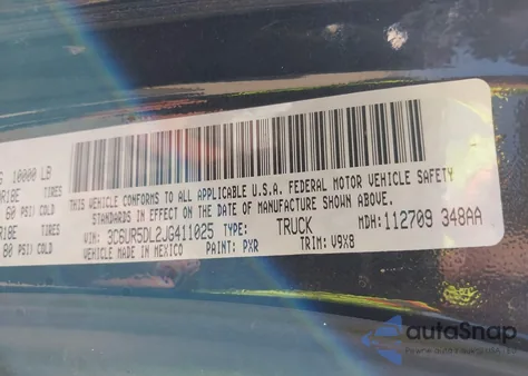 2018 Ram 2500 Slt 4X4 6'4 Box from USA, damaged, VIN 3C6UR5DL2JG411025